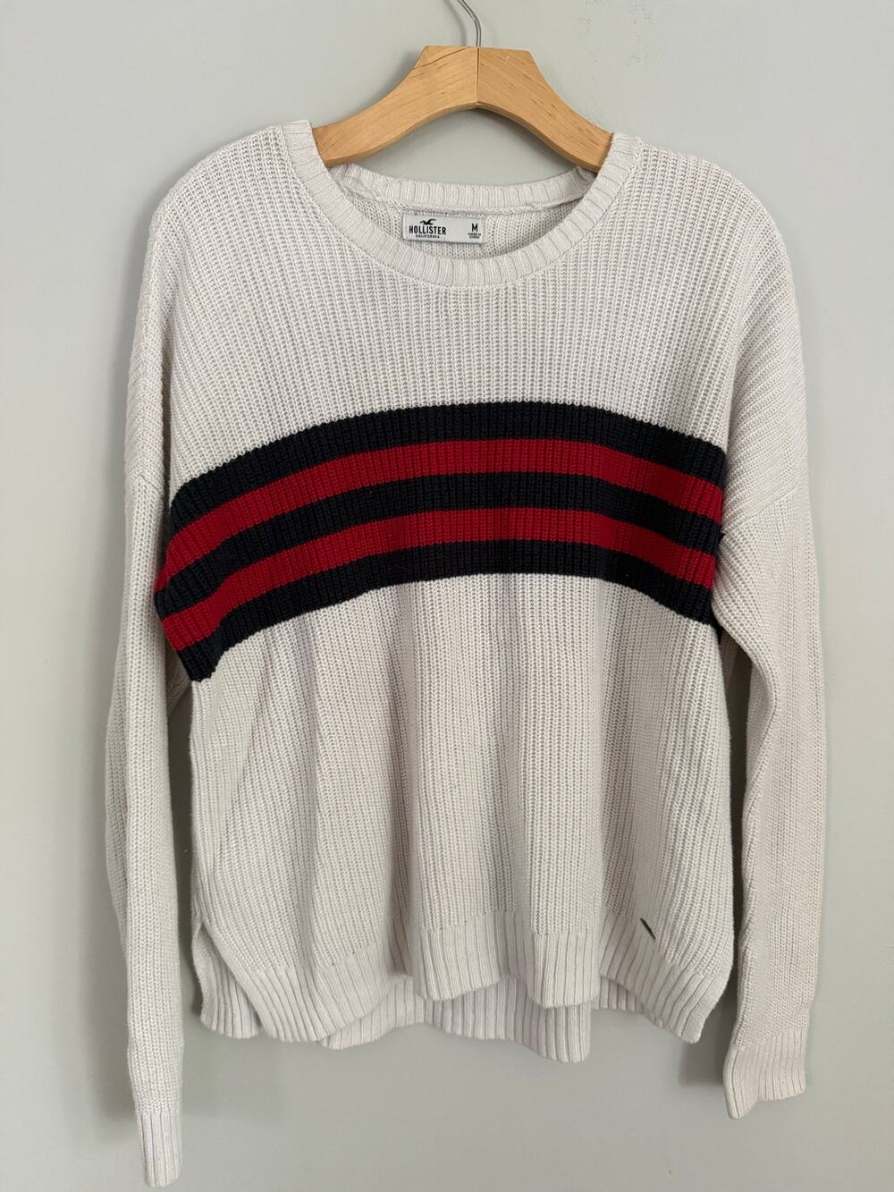 Hollister oversized sweater with red and blue stripes, size medium